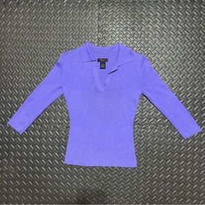Frenchi Collared Shirt V-Neck Polo Purple Preppy Academia Casual Women’s Small